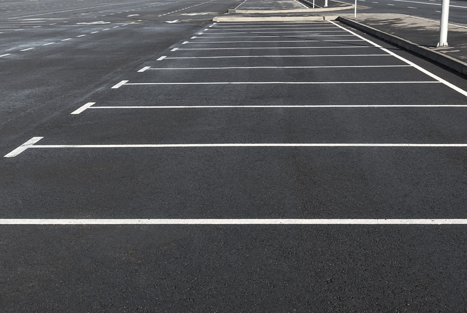The expansive parking lot, marked with crisp white lines defining each space, stretched under the moody embrace of a cloudy sky.