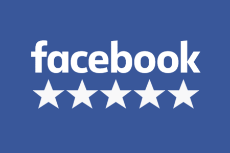 big-Facebook 5 Star Facebook logo above five white stars on a blue background, suggesting a five-star rating.